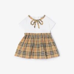 Check Bow Cotton Dress with Bloomers