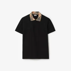 Check Collar Cotton Polo Shirt