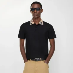 Check Collar Cotton Polo Shirt
