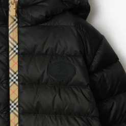 Checker-tape Nylon Hooded Puffer Jacket