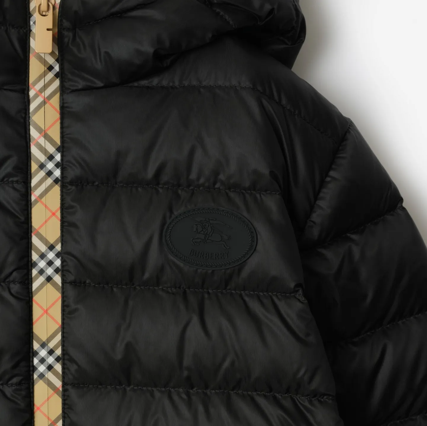 Checker-tape Nylon Hooded Puffer Jacket