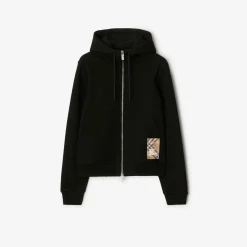 Check Label Cotton Zip Hoodie