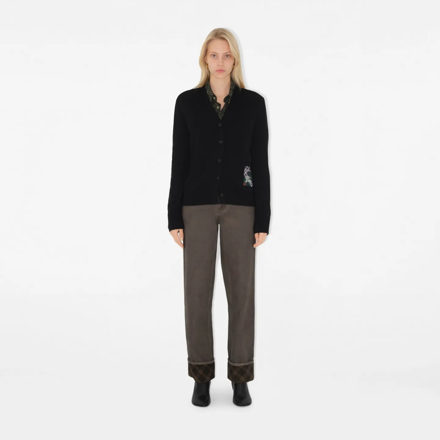 Check Label Wool Cardigan