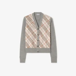 Check Panel Wool Silk Cardigan