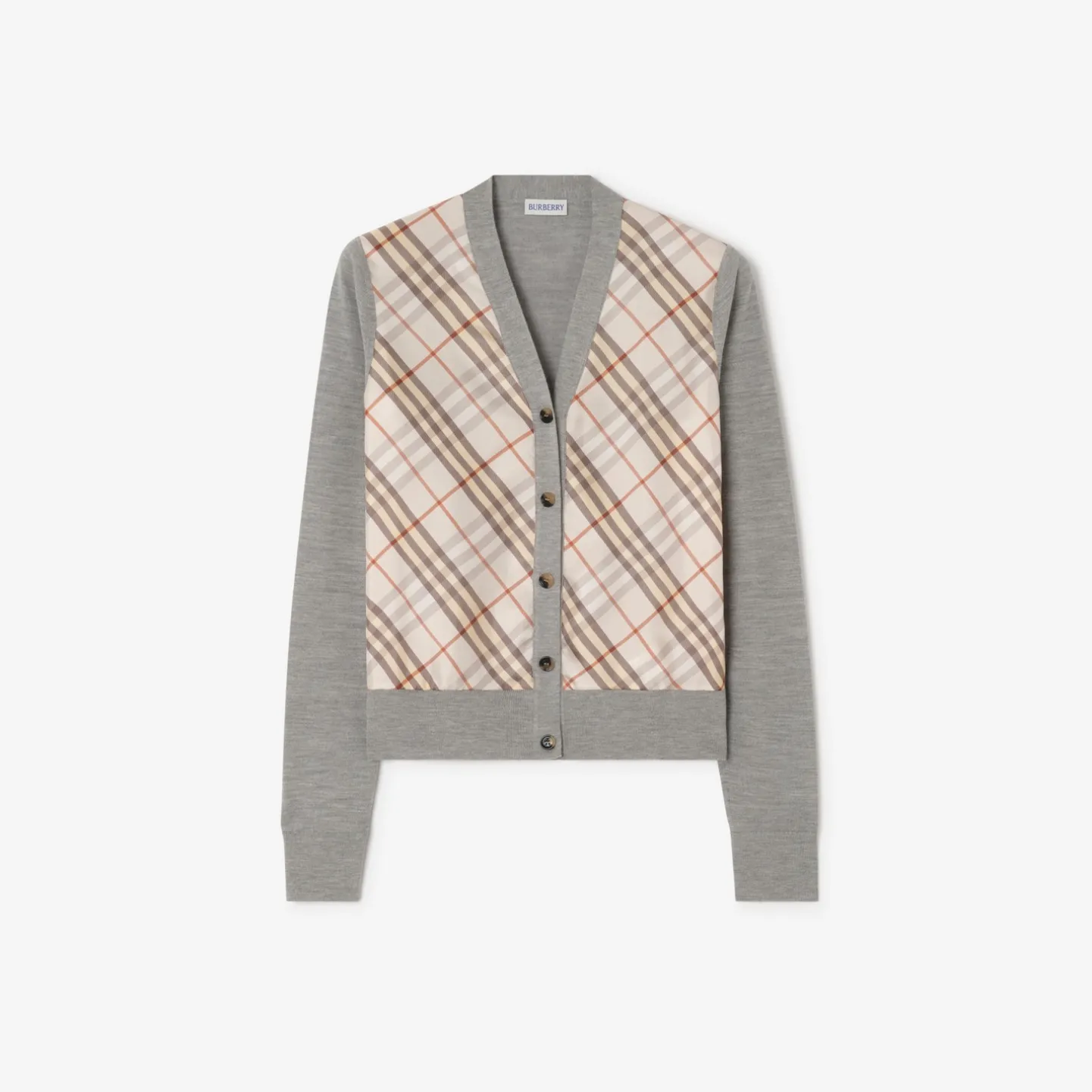 Check Panel Wool Silk Cardigan