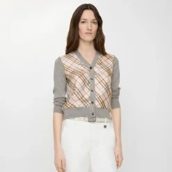 Check Panel Wool Silk Cardigan