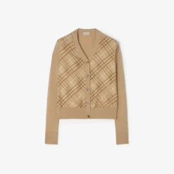 Check Panel Wool Silk Cardigan