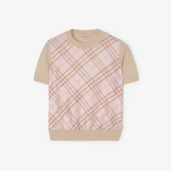 Check Panel Wool Silk T-shirt
