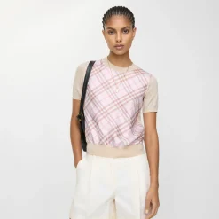 Check Panel Wool Silk T-shirt