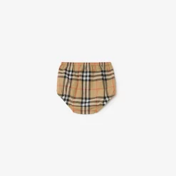 Check Trim Cotton Dress with Bloomers