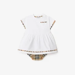 Check Trim Cotton Dress with Bloomers