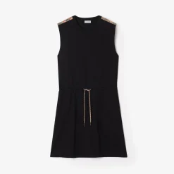 Check Trim Cotton Jersey Dress