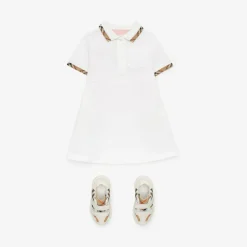 Check Trim Cotton Polo Shirt Dress