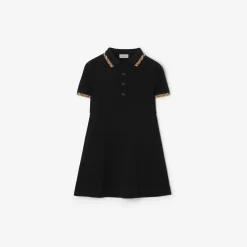 Check Trim Cotton Polo Shirt Dress