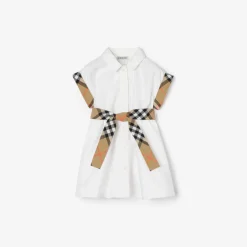 Check Trim Cotton Shirt Dress