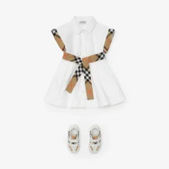 Check Trim Cotton Shirt Dress