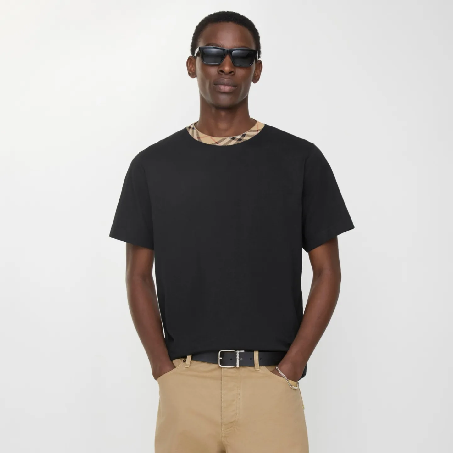Check Trim Cotton T-shirt