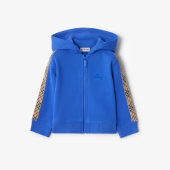 Check Trim Cotton Zip Hoodie