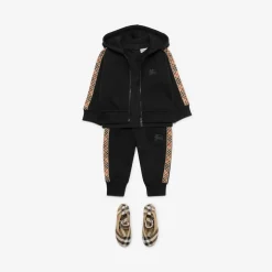 Check Trim Cotton Zip Hoodie