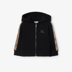 Check Trim Cotton Zip Hoodie