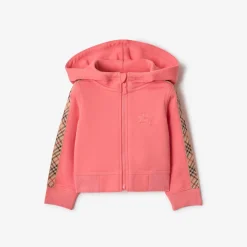 Check Trim Cotton Zip Hoodie
