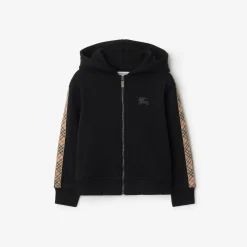 Check Trim Cotton Zip Hoodie