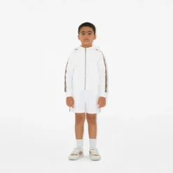 Check Trim Cotton Zip Hoodie