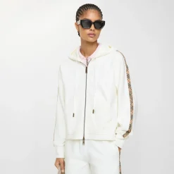 Check Trim Cotton Zip Hoodie