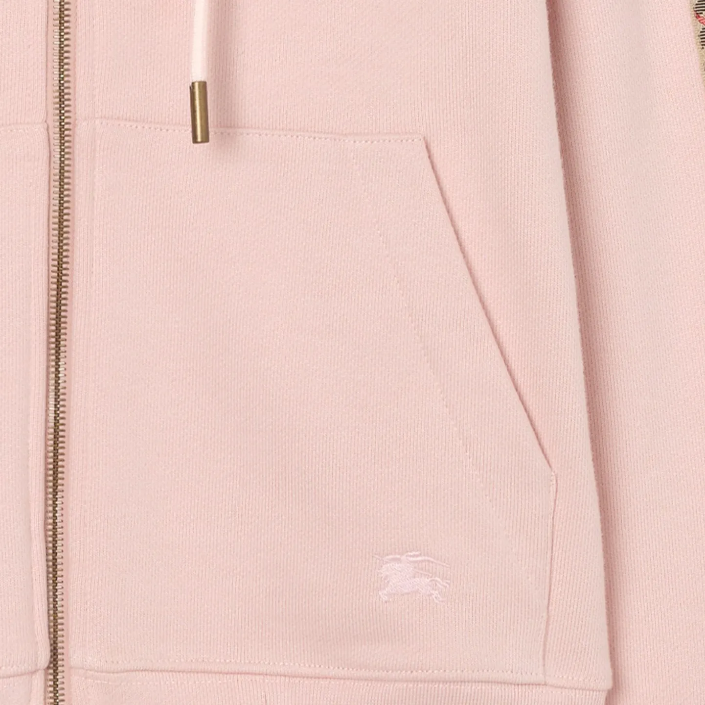 Check Trim Cotton Zip Hoodie