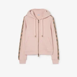 Check Trim Cotton Zip Hoodie