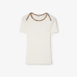 Check Trim Stretch Cotton T-shirt