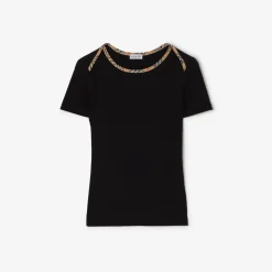 Check Trim Stretch Cotton T-shirt