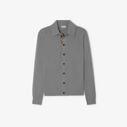 Check Trim Wool Cardigan