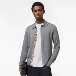 Check Trim Wool Cardigan