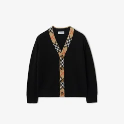 Check Trim Wool Cardigan