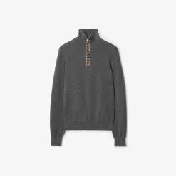 Check Trim Wool Half-zip Sweater