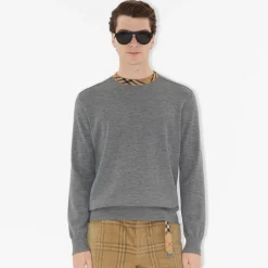 Check Trim Wool Sweater