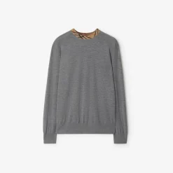 Check Trim Wool Sweater