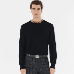 Check Trim Wool Sweater