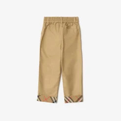 Check Turn-up Cotton Trousers