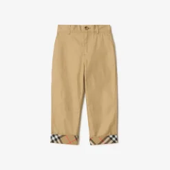 Check Turn-up Cotton Trousers