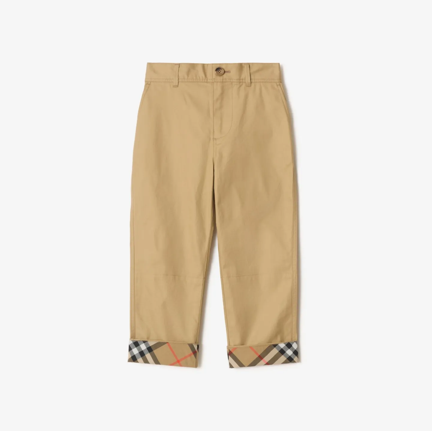 Check Turn-up Cotton Trousers