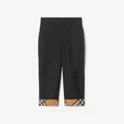Check Turn-up Cotton Trousers