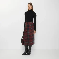 Check Wool Blend Midi Kilt