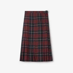 Check Wool Blend Midi Kilt