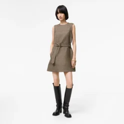 Check Wool Linen Blend Dress