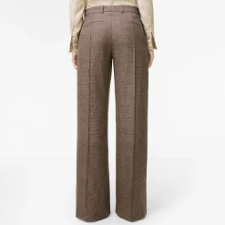 Check Wool Linen Blend Tailored Trousers