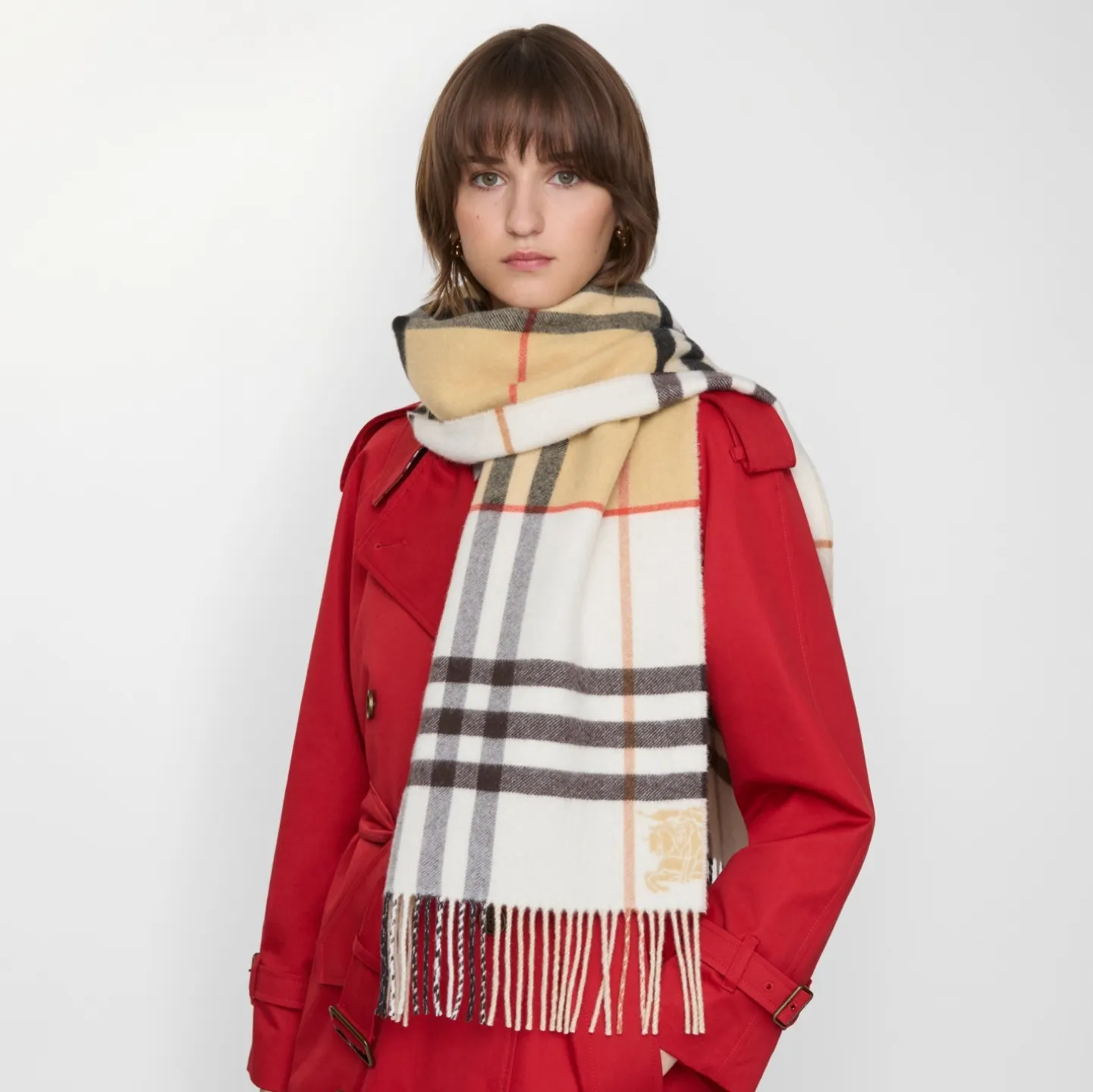 Contrast Check Cashmere Scarf