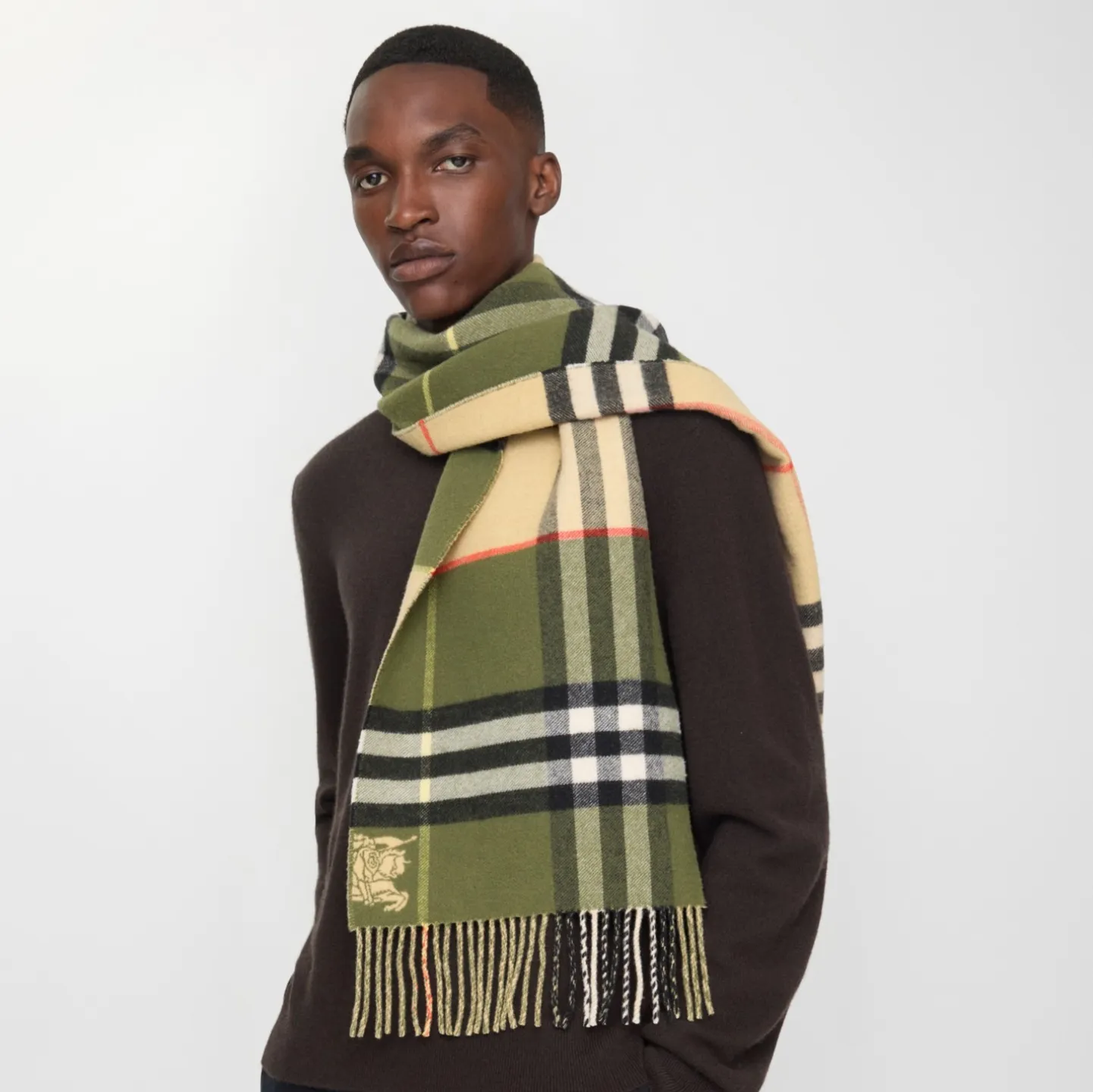 Contrast Check Cashmere Scarf