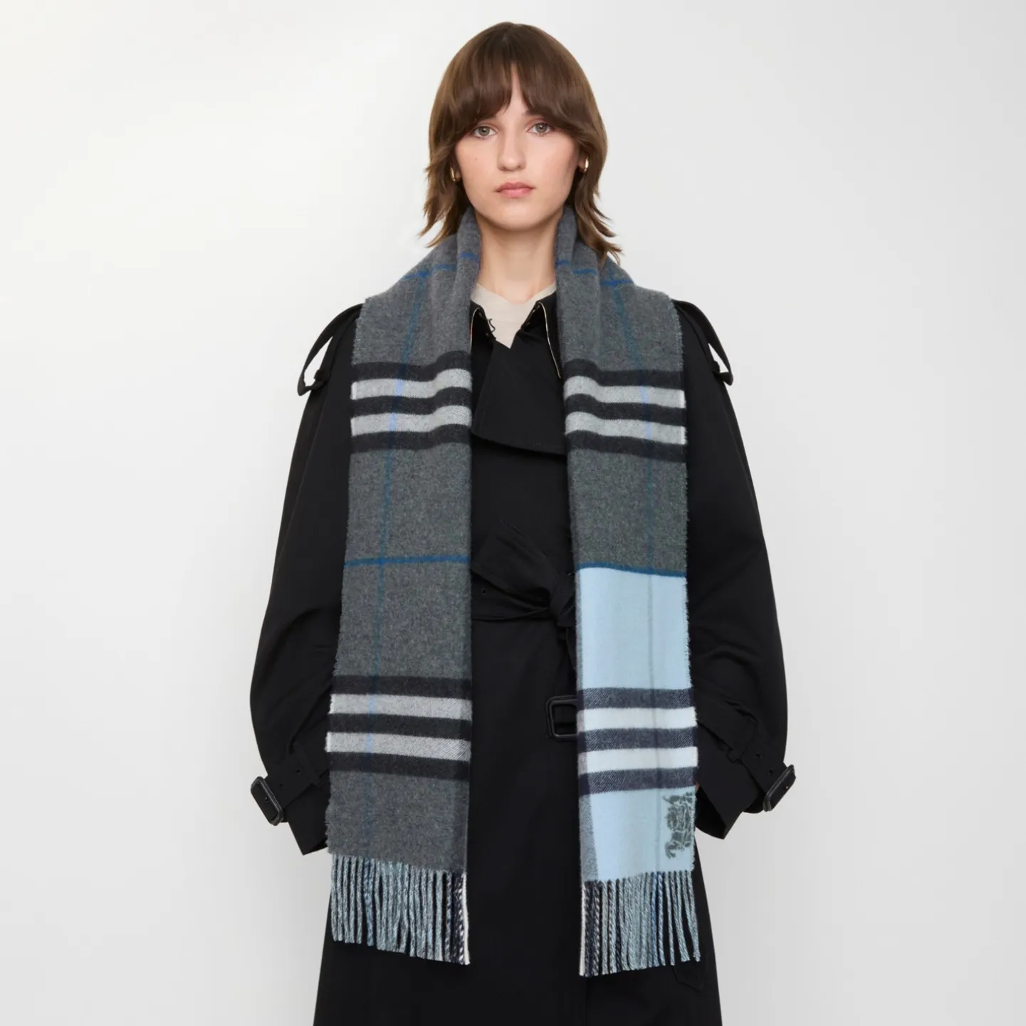 Contrast Check Cashmere Scarf